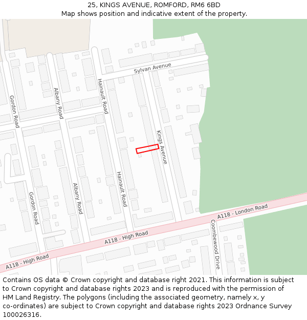 25, KINGS AVENUE, ROMFORD, RM6 6BD: Location map and indicative extent of plot