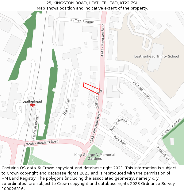 25, KINGSTON ROAD, LEATHERHEAD, KT22 7SL: Location map and indicative extent of plot