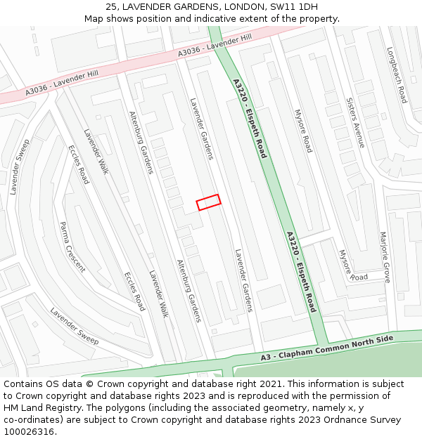 25, LAVENDER GARDENS, LONDON, SW11 1DH: Location map and indicative extent of plot