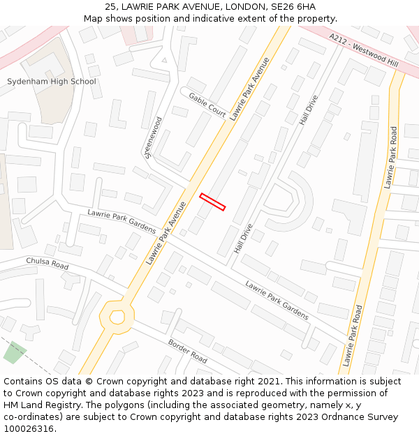 25, LAWRIE PARK AVENUE, LONDON, SE26 6HA: Location map and indicative extent of plot