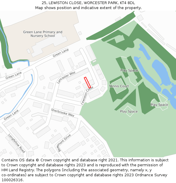 25, LEWISTON CLOSE, WORCESTER PARK, KT4 8DL: Location map and indicative extent of plot