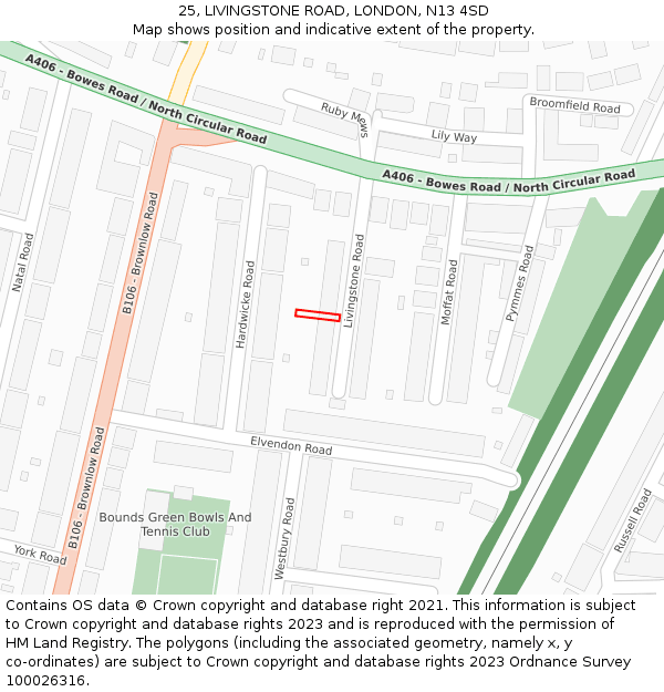 25, LIVINGSTONE ROAD, LONDON, N13 4SD: Location map and indicative extent of plot