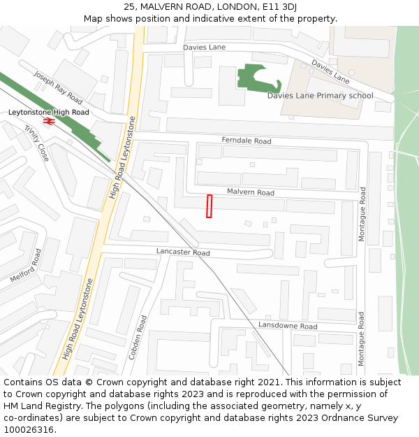 25, MALVERN ROAD, LONDON, E11 3DJ: Location map and indicative extent of plot