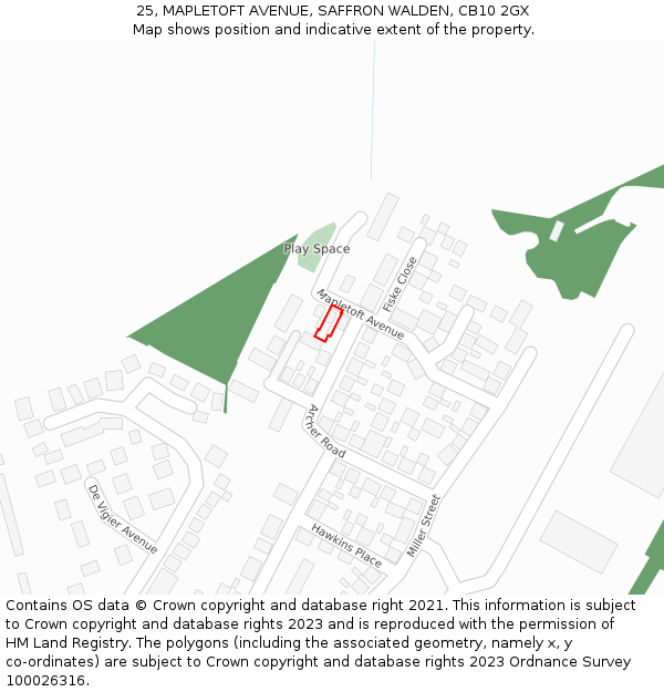 25, MAPLETOFT AVENUE, SAFFRON WALDEN, CB10 2GX: Location map and indicative extent of plot