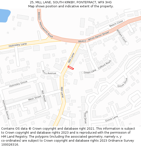 25, MILL LANE, SOUTH KIRKBY, PONTEFRACT, WF9 3HG: Location map and indicative extent of plot