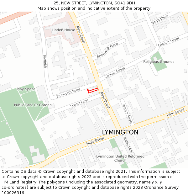 25, NEW STREET, LYMINGTON, SO41 9BH: Location map and indicative extent of plot