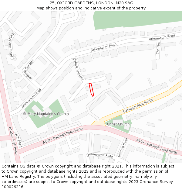 25, OXFORD GARDENS, LONDON, N20 9AG: Location map and indicative extent of plot