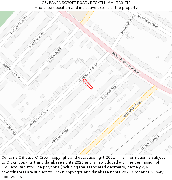 25, RAVENSCROFT ROAD, BECKENHAM, BR3 4TP: Location map and indicative extent of plot