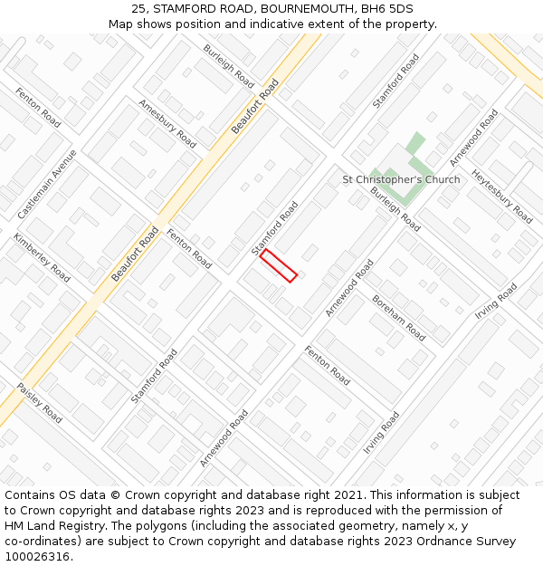 25, STAMFORD ROAD, BOURNEMOUTH, BH6 5DS: Location map and indicative extent of plot