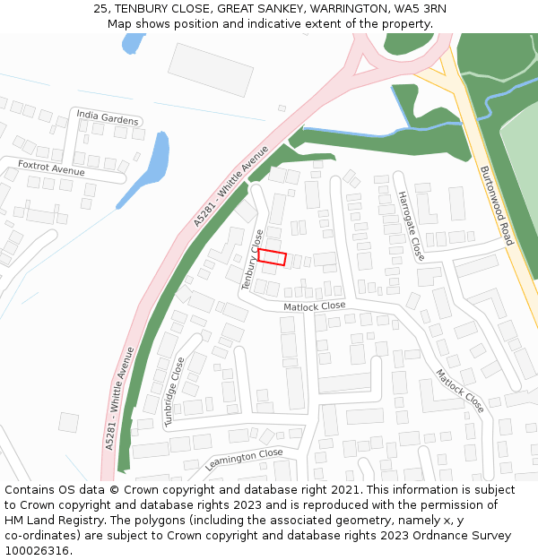 25, TENBURY CLOSE, GREAT SANKEY, WARRINGTON, WA5 3RN: Location map and indicative extent of plot
