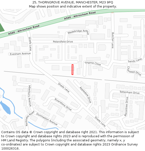 25, THORNGROVE AVENUE, MANCHESTER, M23 9PQ: Location map and indicative extent of plot