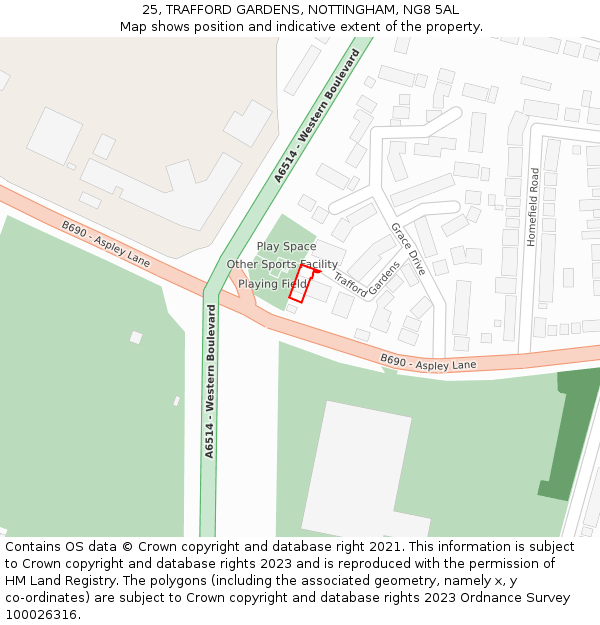 25, TRAFFORD GARDENS, NOTTINGHAM, NG8 5AL: Location map and indicative extent of plot