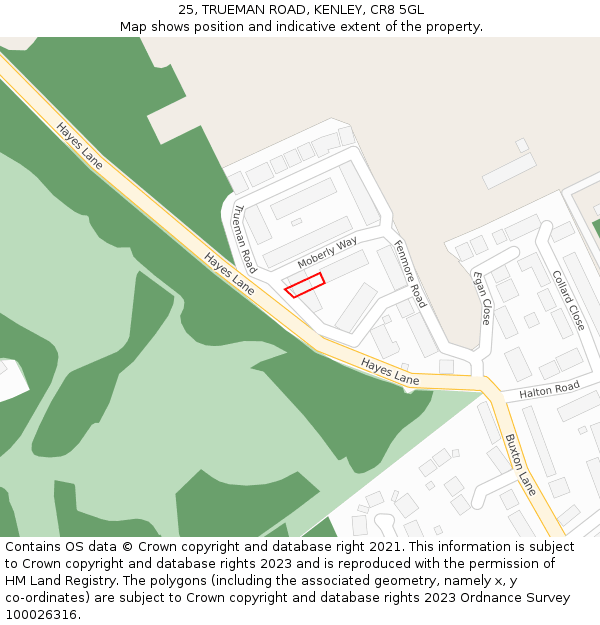 25, TRUEMAN ROAD, KENLEY, CR8 5GL: Location map and indicative extent of plot