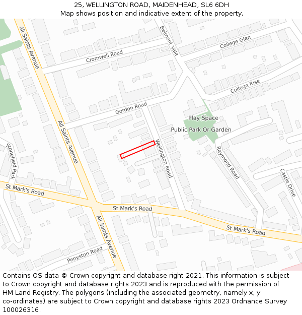 25, WELLINGTON ROAD, MAIDENHEAD, SL6 6DH: Location map and indicative extent of plot