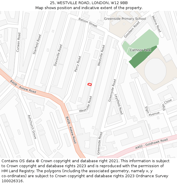 25, WESTVILLE ROAD, LONDON, W12 9BB: Location map and indicative extent of plot