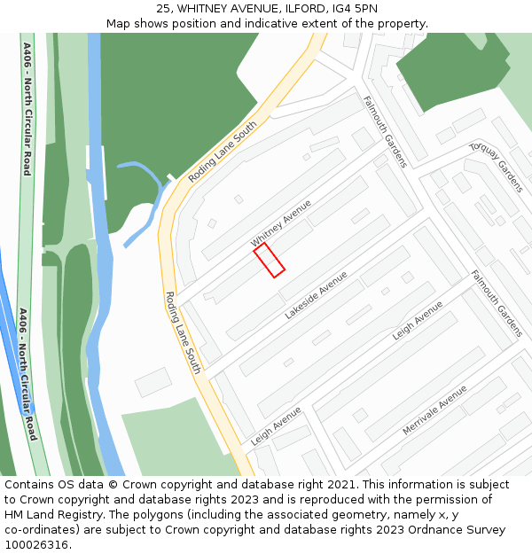 25, WHITNEY AVENUE, ILFORD, IG4 5PN: Location map and indicative extent of plot