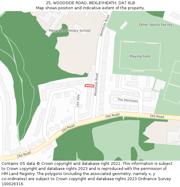 25, WOODSIDE ROAD, BEXLEYHEATH, DA7 6LB: Location map and indicative extent of plot