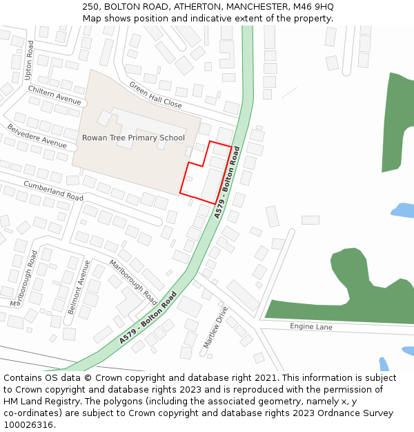 250, BOLTON ROAD, ATHERTON, MANCHESTER, M46 9HQ: Location map and indicative extent of plot