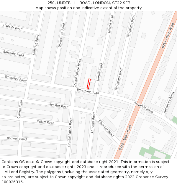 250, UNDERHILL ROAD, LONDON, SE22 9EB: Location map and indicative extent of plot