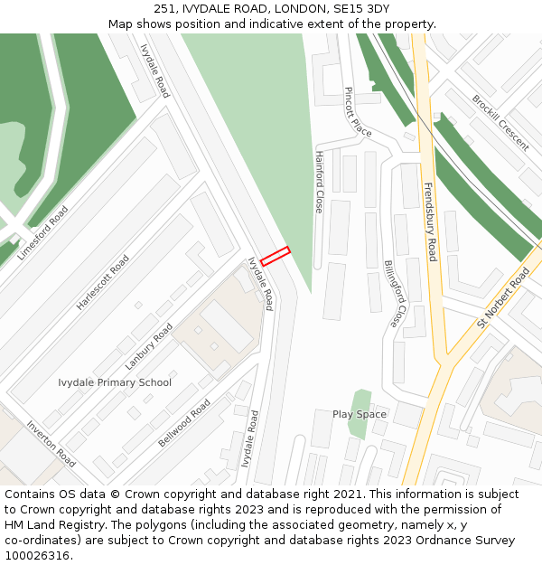 251, IVYDALE ROAD, LONDON, SE15 3DY: Location map and indicative extent of plot