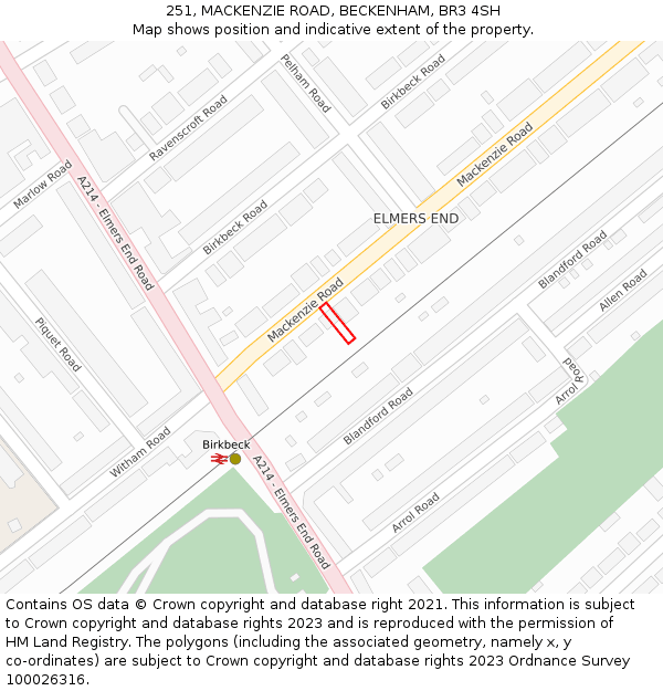 251, MACKENZIE ROAD, BECKENHAM, BR3 4SH: Location map and indicative extent of plot