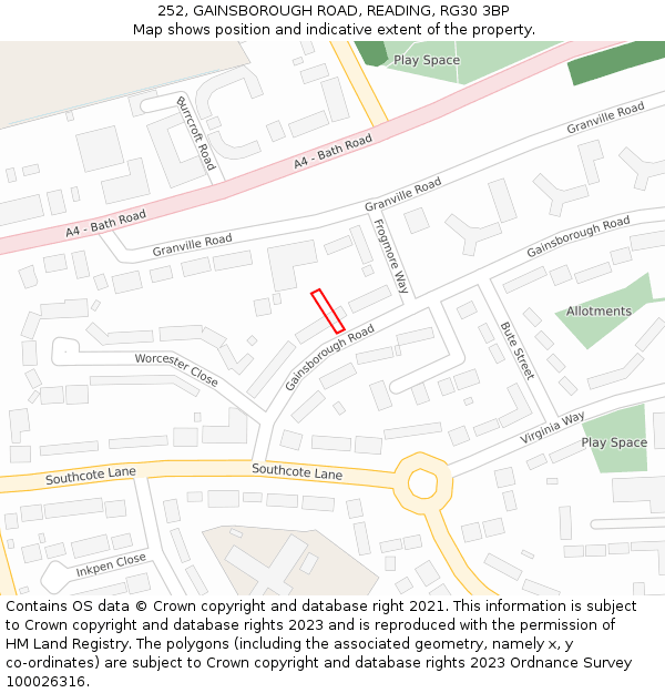 252, GAINSBOROUGH ROAD, READING, RG30 3BP: Location map and indicative extent of plot