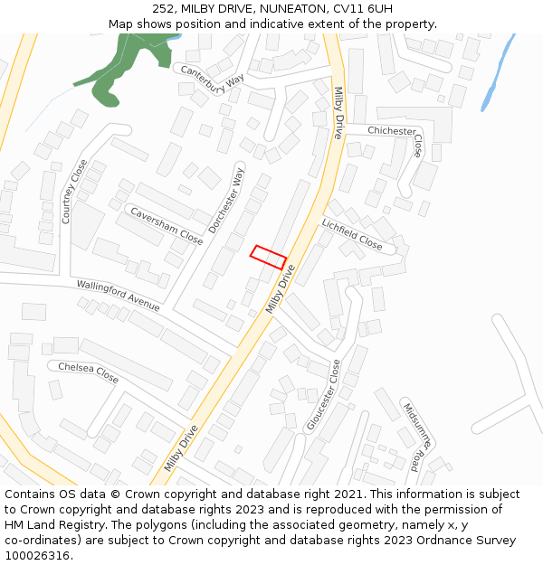 252, MILBY DRIVE, NUNEATON, CV11 6UH: Location map and indicative extent of plot