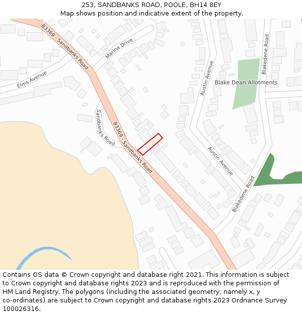 253, SANDBANKS ROAD, POOLE, BH14 8EY: Location map and indicative extent of plot