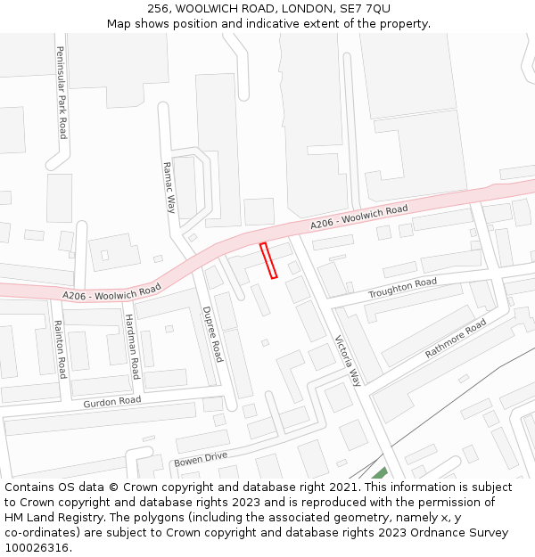 256, WOOLWICH ROAD, LONDON, SE7 7QU: Location map and indicative extent of plot