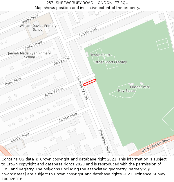 257, SHREWSBURY ROAD, LONDON, E7 8QU: Location map and indicative extent of plot