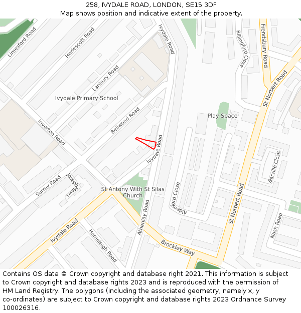 258, IVYDALE ROAD, LONDON, SE15 3DF: Location map and indicative extent of plot