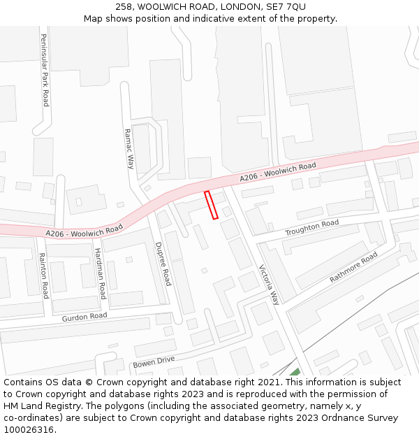 258, WOOLWICH ROAD, LONDON, SE7 7QU: Location map and indicative extent of plot