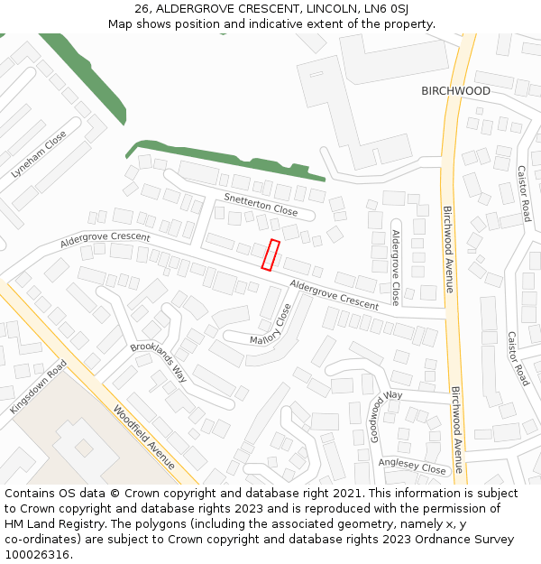 26, ALDERGROVE CRESCENT, LINCOLN, LN6 0SJ: Location map and indicative extent of plot