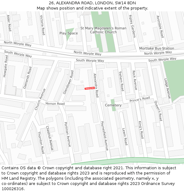 26, ALEXANDRA ROAD, LONDON, SW14 8DN: Location map and indicative extent of plot