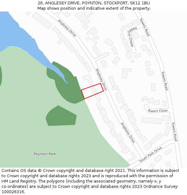 26, ANGLESEY DRIVE, POYNTON, STOCKPORT, SK12 1BU: Location map and indicative extent of plot