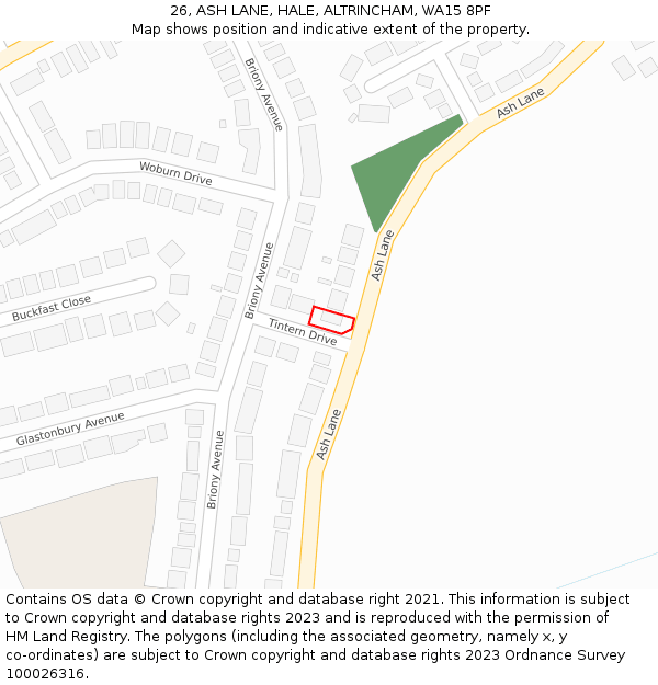 26, ASH LANE, HALE, ALTRINCHAM, WA15 8PF: Location map and indicative extent of plot