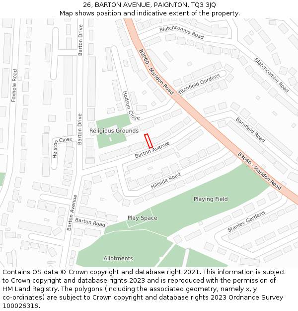 26, BARTON AVENUE, PAIGNTON, TQ3 3JQ: Location map and indicative extent of plot