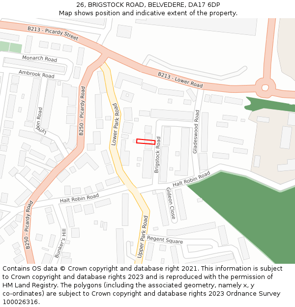 26, BRIGSTOCK ROAD, BELVEDERE, DA17 6DP: Location map and indicative extent of plot