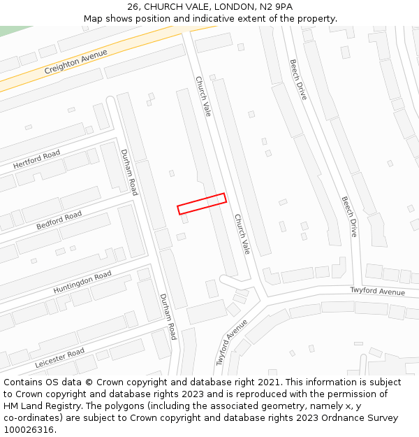26, CHURCH VALE, LONDON, N2 9PA: Location map and indicative extent of plot