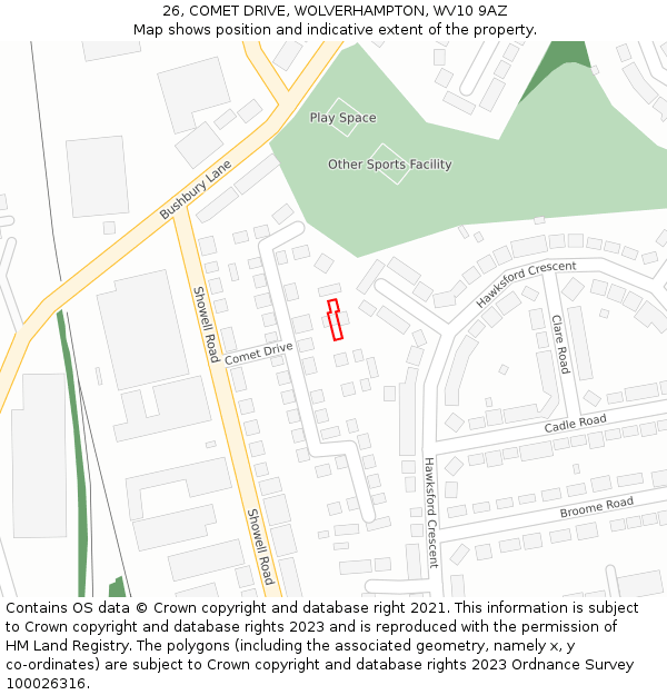 26, COMET DRIVE, WOLVERHAMPTON, WV10 9AZ: Location map and indicative extent of plot
