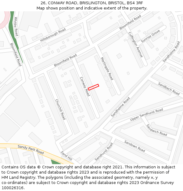 26, CONWAY ROAD, BRISLINGTON, BRISTOL, BS4 3RF: Location map and indicative extent of plot
