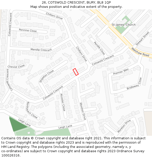 26, COTSWOLD CRESCENT, BURY, BL8 1QP: Location map and indicative extent of plot