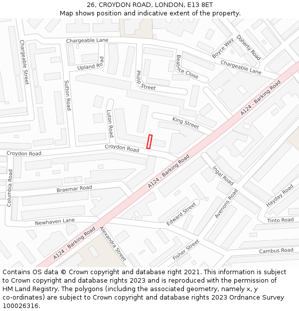 26, CROYDON ROAD, LONDON, E13 8ET: Location map and indicative extent of plot