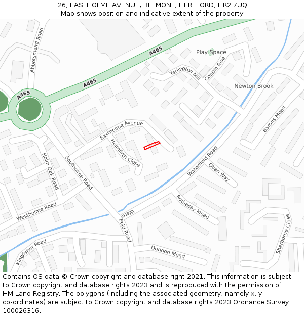 26, EASTHOLME AVENUE, BELMONT, HEREFORD, HR2 7UQ: Location map and indicative extent of plot