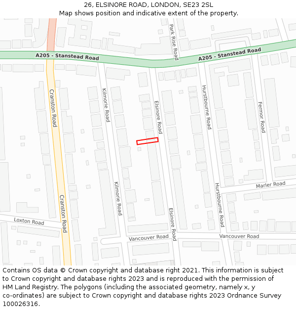26, ELSINORE ROAD, LONDON, SE23 2SL: Location map and indicative extent of plot