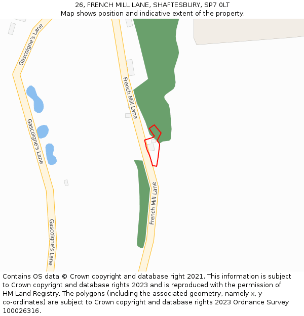 26, FRENCH MILL LANE, SHAFTESBURY, SP7 0LT: Location map and indicative extent of plot