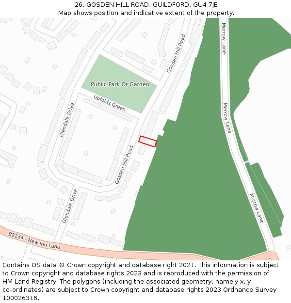 26, GOSDEN HILL ROAD, GUILDFORD, GU4 7JE: Location map and indicative extent of plot