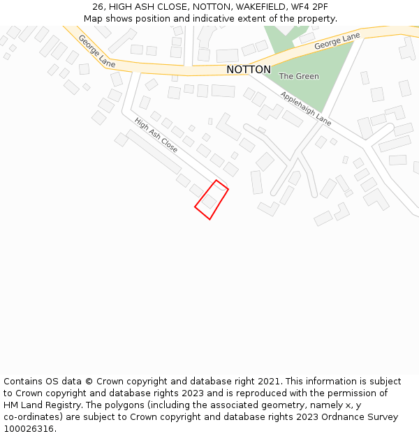 26, HIGH ASH CLOSE, NOTTON, WAKEFIELD, WF4 2PF: Location map and indicative extent of plot