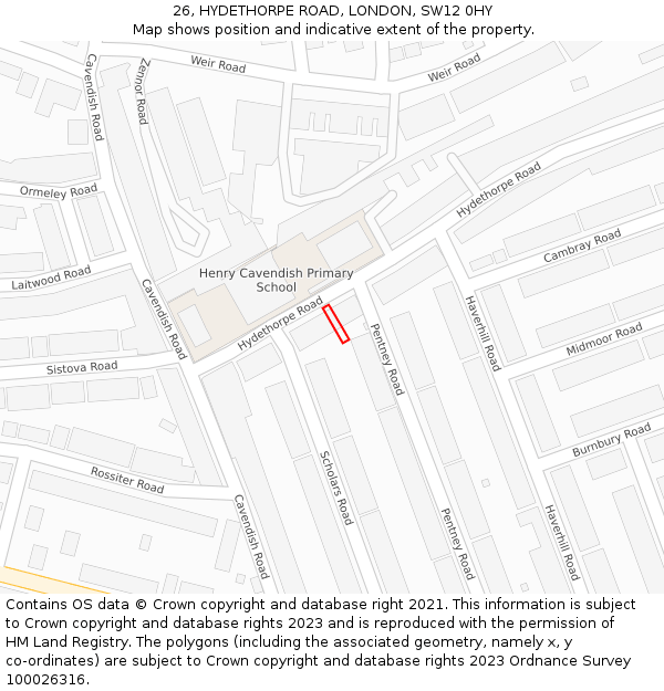 26, HYDETHORPE ROAD, LONDON, SW12 0HY: Location map and indicative extent of plot