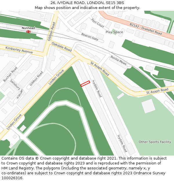 26, IVYDALE ROAD, LONDON, SE15 3BS: Location map and indicative extent of plot